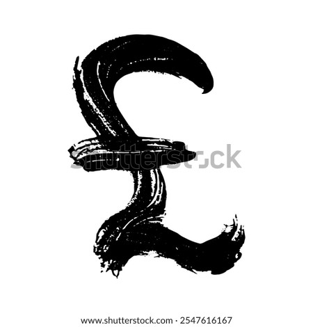 Hand drawn british pound currency symbol. Brush stroke doodle. Single element for design