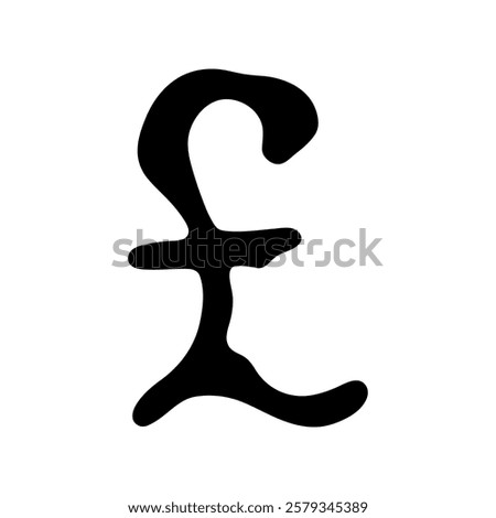 Hand drawn british pound currency symbol. Brush stroke doodle. Single element for design