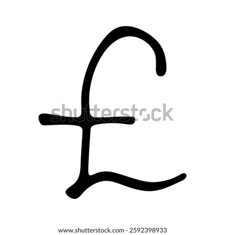 Hand drawn british pound currency symbol. Brush stroke doodle. Single element for design