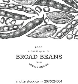 Handgezeichnete Bohnen-Designvorlage. Bio-frische Lebensmittel, Vektorgrafik. Retro Pods Illustration. Gravierter botanischer Getreidehintergrund.