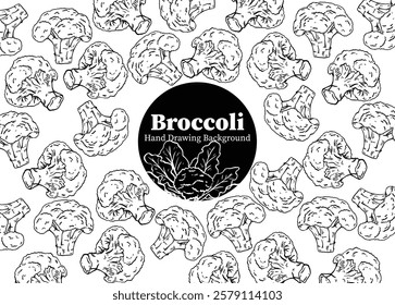 Hand drawn Broccoli background. minimalist design, background, packaging design, symbols, food, menu, fruits, diet.