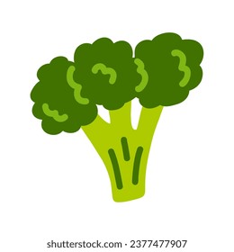 Hand drawn Broccoli. Broccoli, cauliflower, green salad in simple primitive style. Vegetables, organic food. Vector cartoon flat illustration isolated on white background.