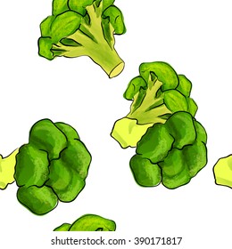 Hand drawn broccoli isolated on white background. 
