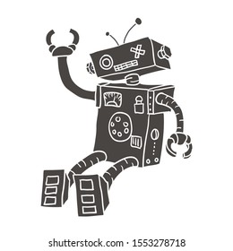 Hand drawn Brocken Robot Isolated on White background. Vector