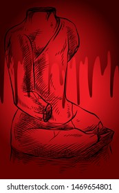 Hand drawn Broken Buddha statue blood design