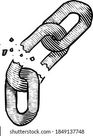 Hand drawn broken chain. Vector illustration.