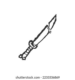 Ilustración del vector de cuchillo de combate con tracción manual. Concepto de esbozo de dibujo bruto con cuchillo roto para logotipo y otro diseño. 