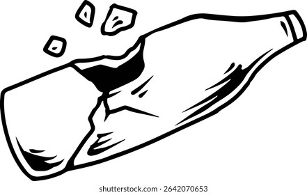 Hand drawn broken glass bottle sketch