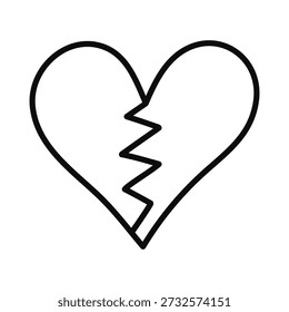 Hand drawn broken heart icon isolated on white background