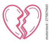 Hand Drawn Broken Heart Illustration Pink Love Symbol with Crack Design

