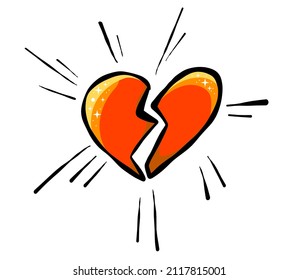 Hand drawn broken heart with line