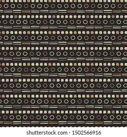 Hand drawn broken stripe seamless pattern. Modern dark moody circle lines, hand drawn in brown, ecru neutral tones. All over print for homedeocr, fashion, wallpaper. Vector swatch repeat.