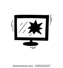 Hand Drawn Broken Television Illustration. Doodle Vector. Isolated on White Background - EPS 10 Vector