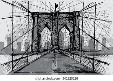 Hand drawn Brooklyn Bridge - vector