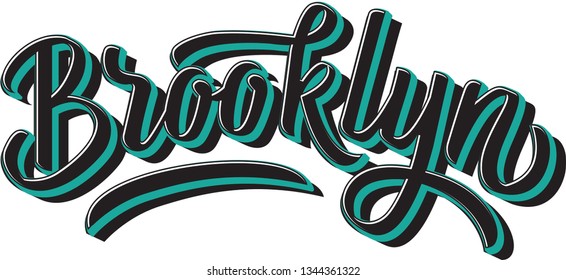 Hand drawn Brooklyn text. Lettering, typography design. T-shirt print, label.