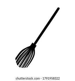 Hand drawn broom isolated on a white background. Element for celebrating Halloween. Doodle, simple outline illustration. It can be used for decoration of textile, paper and other surfaces.