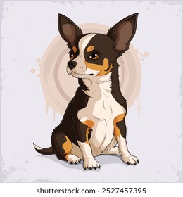 Hand drawn brown and beige cute obedient Mexican Chihuahua dog sitting isolated on white background