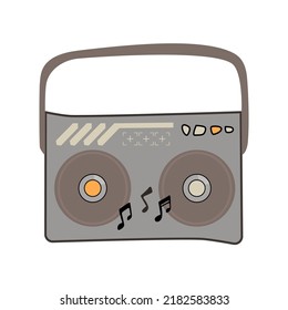 hand drawn brown boom box radio cartoon.  radio illustration. 