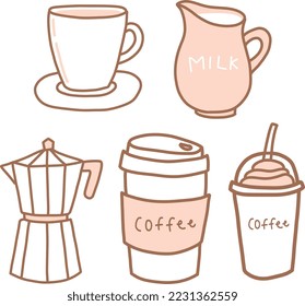 Hand drawn brown color outline 
 Coffee doodle