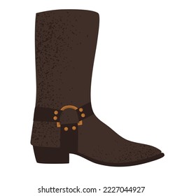 Hand drawn brown cowboy boot, isolated vector illustration in flat style