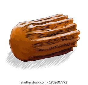 Hand drawn brown crispy tulumba dessert vector illustration. Tulumba dessert with its traditional name.