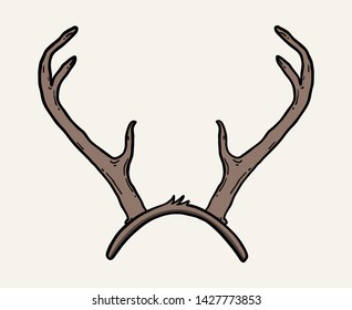 Hand drawn brown deer antlers. Magic vintage vector illustration over white. Spiritual art, yoga, boho style, nature and wilderness.