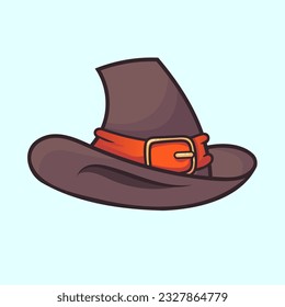 Sombrero marrón dibujado a mano con cinturón rojo y hebilla dorada al estilo de las caricaturas