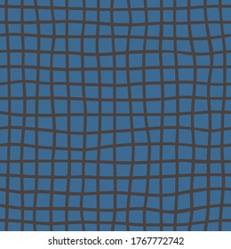 Hand drawn brown lines pattern. Vector abstract grid on dark blue background. Design seamless pattern.