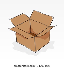 Hand drawn brown paper box on white