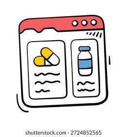 Ventana del navegador dibujada a mano que muestra información médica o portal de atención médica en línea.