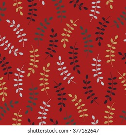 hand drawn brunch with leaves seamless pattern