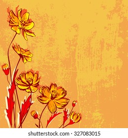 Hand drawn brunch with wildflowers and copy space 