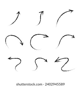 Hand drawn brush arrow set isolated vector illustration on white background.