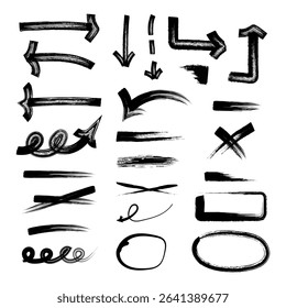 Hand Drawn Brush Arrows and Marker Strokes Set – Black Ink Vector Elements for Design
