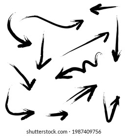 hand drawn brush Arrows Set. arrow icon with various directions. Doodle vector illustration. isolated on a white background