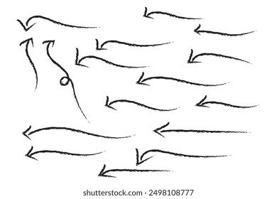 Pincel dibujado a mano Flechas. Icono de flecha con varias direcciones. Ilustración vectorial de Doodle. aislado en un fondo blanco
