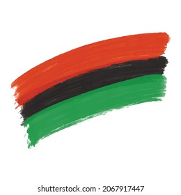 Hand drawn with brush artistic grunge textured Pan African flag - red, black, green horizontal bands. African American flag template background design for Kwanzaa, Black History Month, Juneteenth.