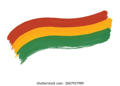 Hand drawn with brush artistic grunge textured Pan-African flag - red, yellow, green horizontal bands. African American flag vector template background for Kwanzaa, Black History Month, Juneteenth