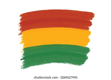 Hand drawn with brush artistic grunge textured Pan-African flag - red, yellow, green horizontal bands. African American flag vector template background for Kwanzaa, Black History Month, Juneteenth.
