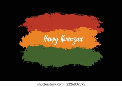 Hand drawn brush artistic grunge textured Pan-African flag - red, yellow, green horizontal bands. Happy Kwanzaa simple greeting card, background template. Vector illustration isolated.