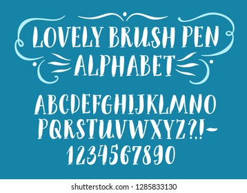 Hand drawn brush calligraphy vector ABC letters and figures. Artistic brush pen font. Beautiful typeface for your design.