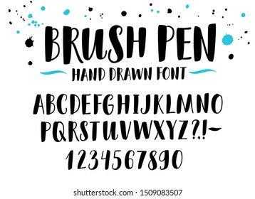 Hand drawn brush calligraphy vector ABC letters and figures on white background. Artistic brush pen font. Beautiful typeface for your design.