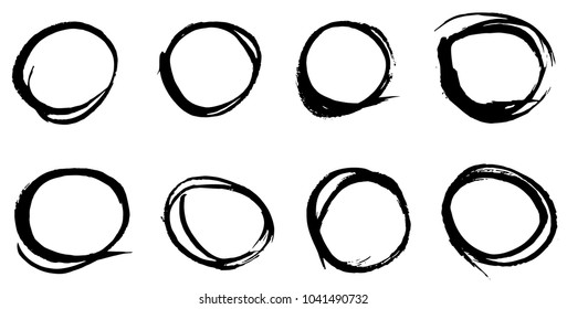 Hand drawn brush circles. Freehand paint, grunge vector brush strokes.