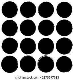 Hand drawn brush circles. Round frame set. Ink paint brush stain. Vector illustration. stock image. 