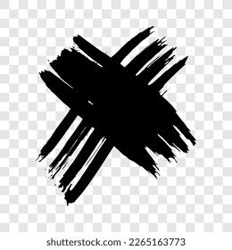 Hand drawn brush cross symbol. Black sketch cross symbol on transparent background. Vector illustration