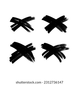 Hand drawn brush cross symbol. Bet of black sketch cross symbols on white background. Vector illustration