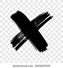 Hand drawn brush cross symbol. Black sketch cross symbol on transparent background. Vector illustration