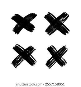 Hand drawn brush cross symbol. Set of black sketch cross symbols on white background. Vector illustration