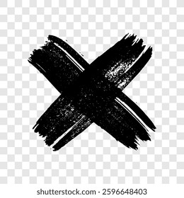 Hand drawn brush cross symbol. Black sketch cross symbol on transparent background. Vector illustration