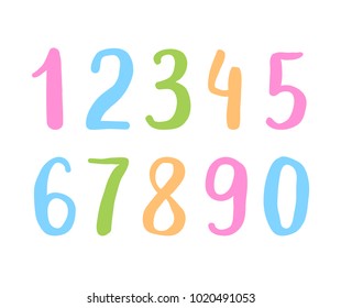 Hand drawn brush digits. Sans-serif handwritten sketchy font